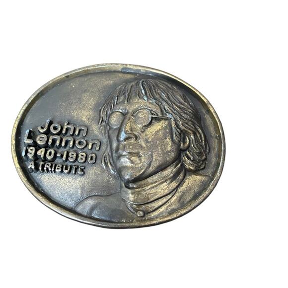 Vintage Leegin Brown Leather Tooled Belt John Lennon Tribute Buckle size medium - Picture 2 of 7